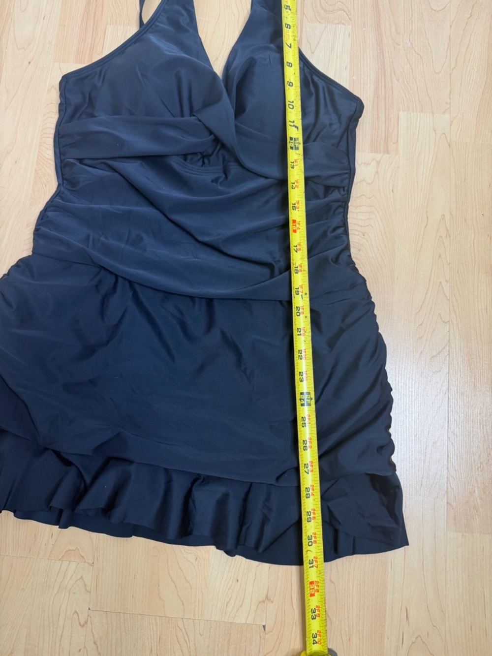 Younique Black Ruched V-Neck Mini Dress with Ruffle Hem - Picture 6 of 9